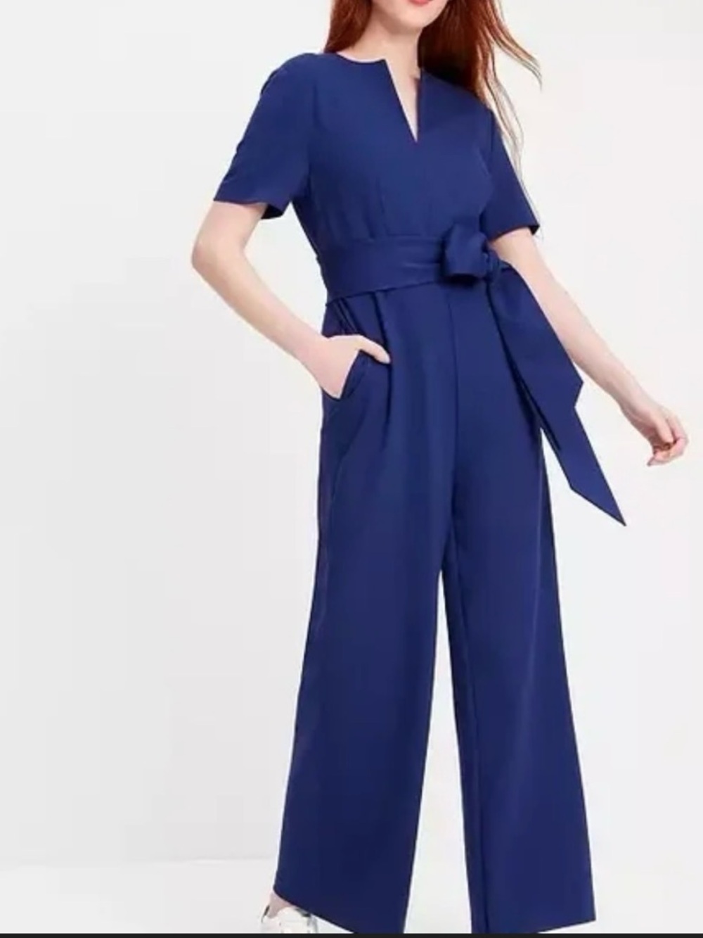 kate spade Navy Tie-Waist Wide-Leg Jumpsuit